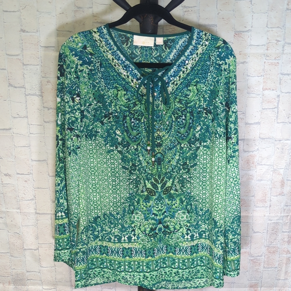 Belle Kim Gravel QVC ladies Small Blouse Green Shirt